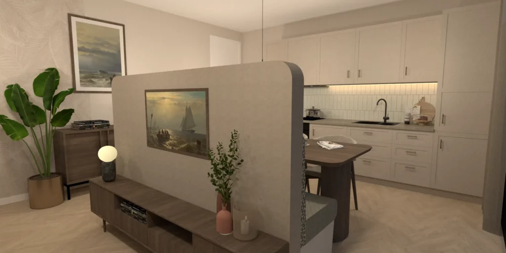Interieurontwerp van een klein appartement in Dronten met een functionele en sfeervolle inrichting