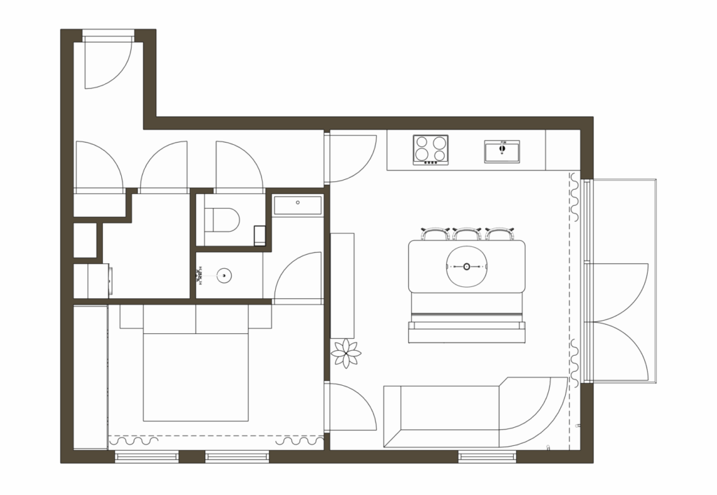 Ruimtelijke plattegrond van klein appartement in Dronten met praktische indeling