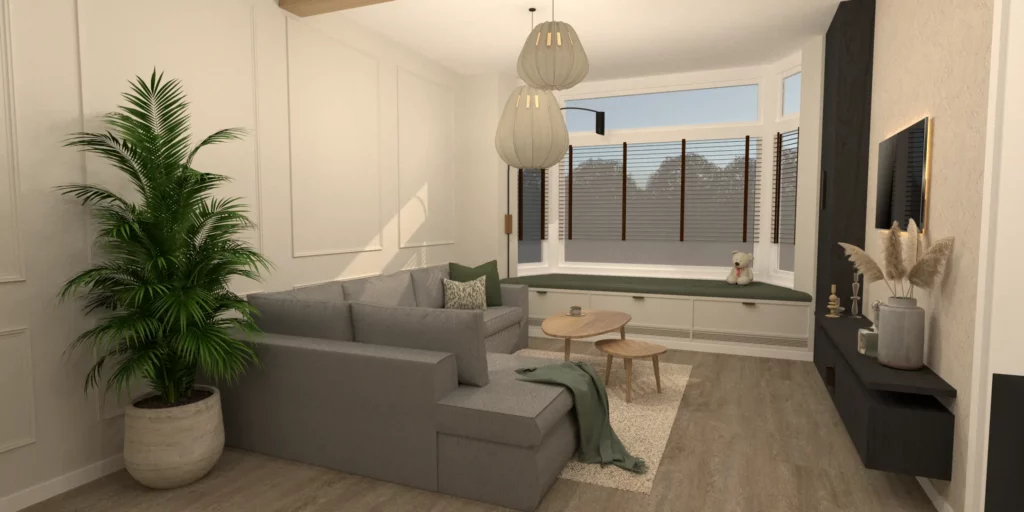 Licht en modern interieurontwerp van woning in Steenwijk met authentieke erker