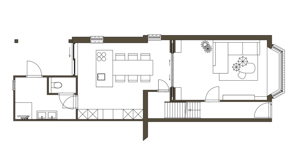 Plattegrond van interieurontwerp woning Steenwijk met erker en kookeiland