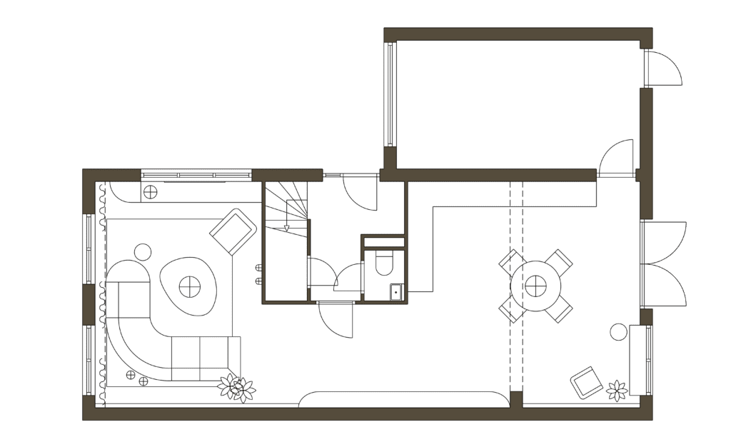 Plattegrond van woning in Ten Boer met open opstelling en grote keuken