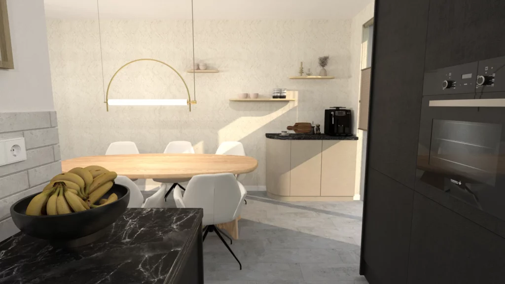 Modern interieur in woning Nijmegen met matzwarte keuken en industriële stalen deuren