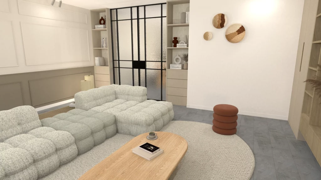 Sfeervolle 3D afbeelding van woning in Nijmegen met natuurlijke materialen en Scandinavische stijl