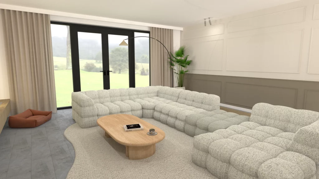 Sfeervolle 3D afbeelding van woning in Nijmegen met natuurlijke materialen en Scandinavische stijl