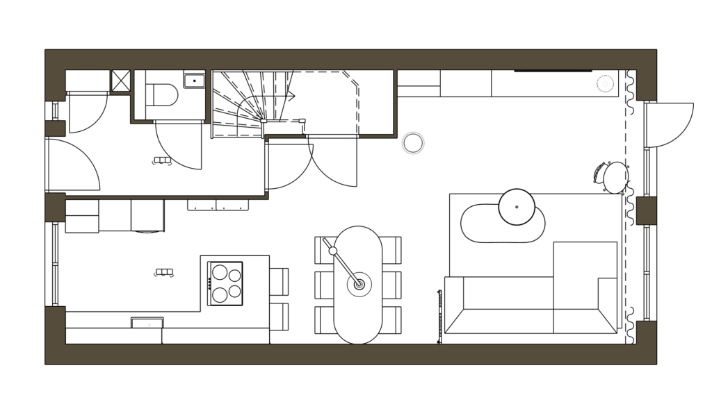 Plattegrond van het interieurontwerp van de begane grond van een woning in Barneveld.
