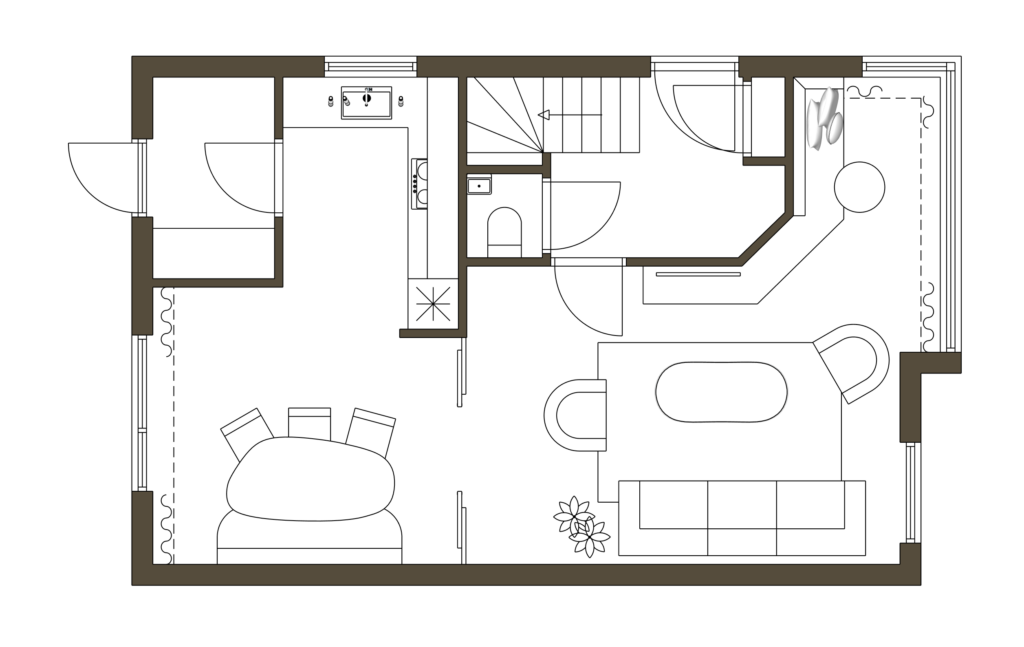 Plattegrond van een woning in Ten Boer na constructieve versteviging door aardbevingen.