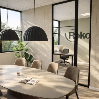 Interieurontwerp voor modern kantoor in Eindhoven met vergaderruimte in natuurlijke kleuren en materialen